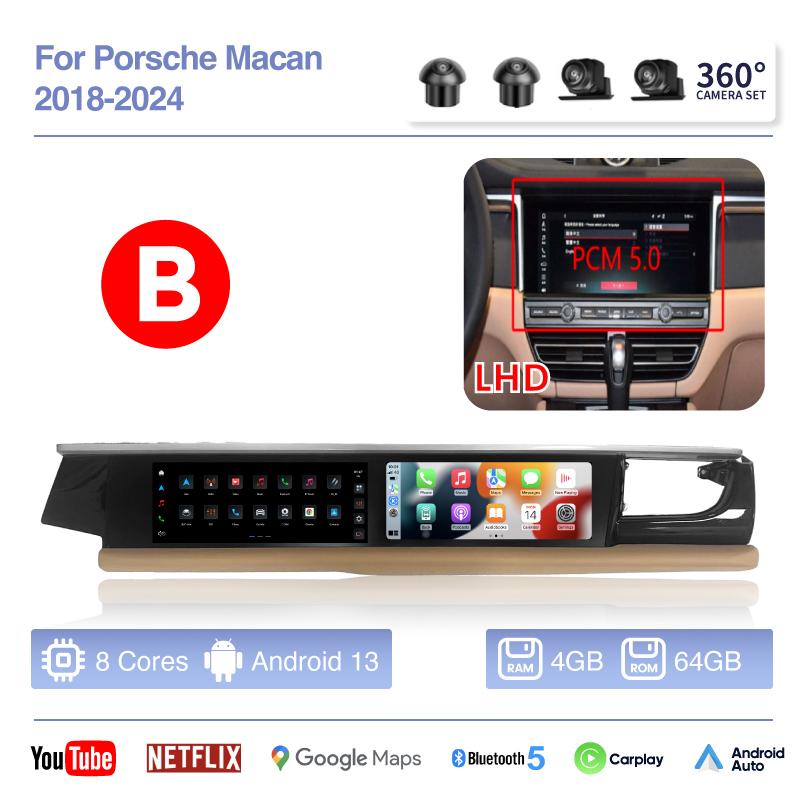 12.3Inch Dual Screen Android 13 For Porsche Macan 2018-2025 Car Multimedia Video Player GPS Navigation Radio Carplay 4G Auto 360