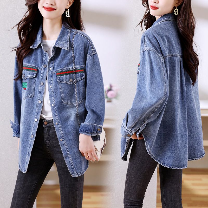 

Повседневная джинсовая рубашка женская с длинным рукавом весна осень ретро мода свободного кроя рубашка M