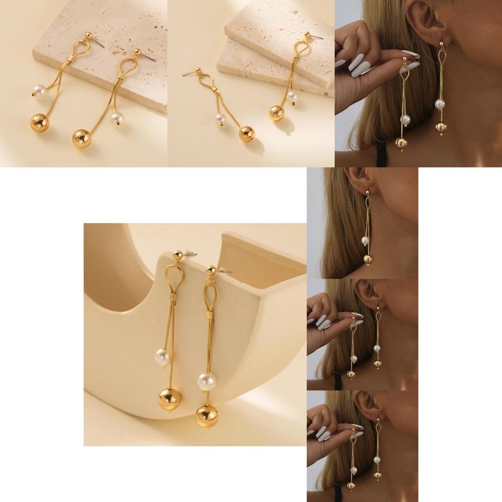 Trendy Fall 2023 Street Style Earrings Asymmetrical Faux Pearl Dangles