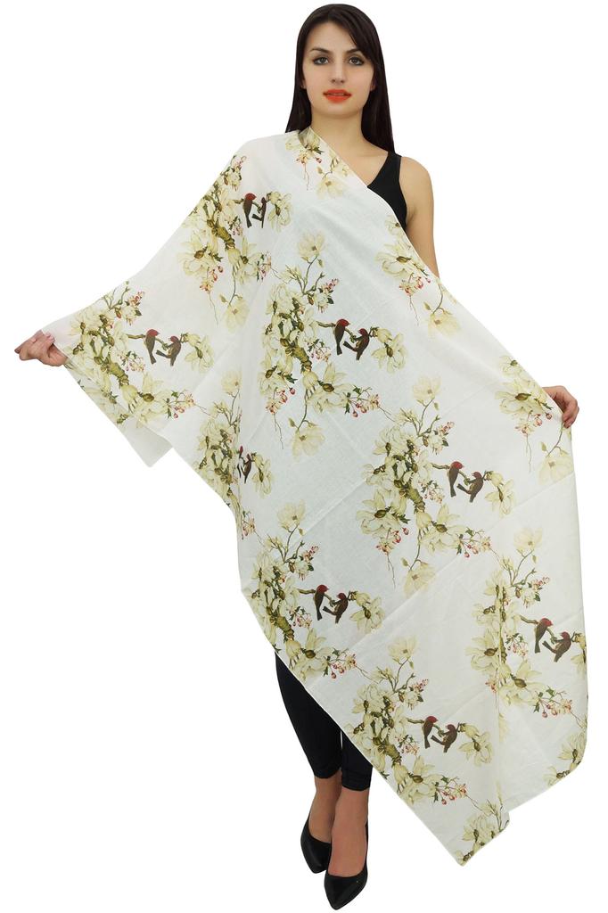 Phagun Floral & Bird Print Women Neck Wrap Scarf Sarong Cotton Voile