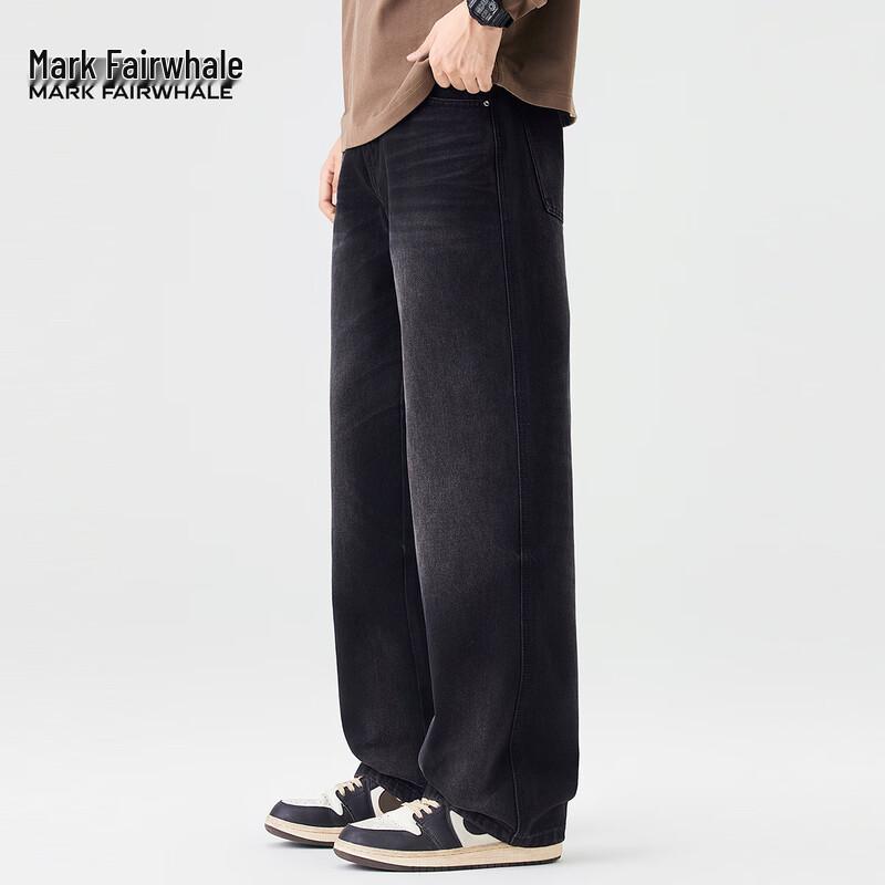 Mark Fairwhale Men's American Retro Washed Black Loose Straight Jeans