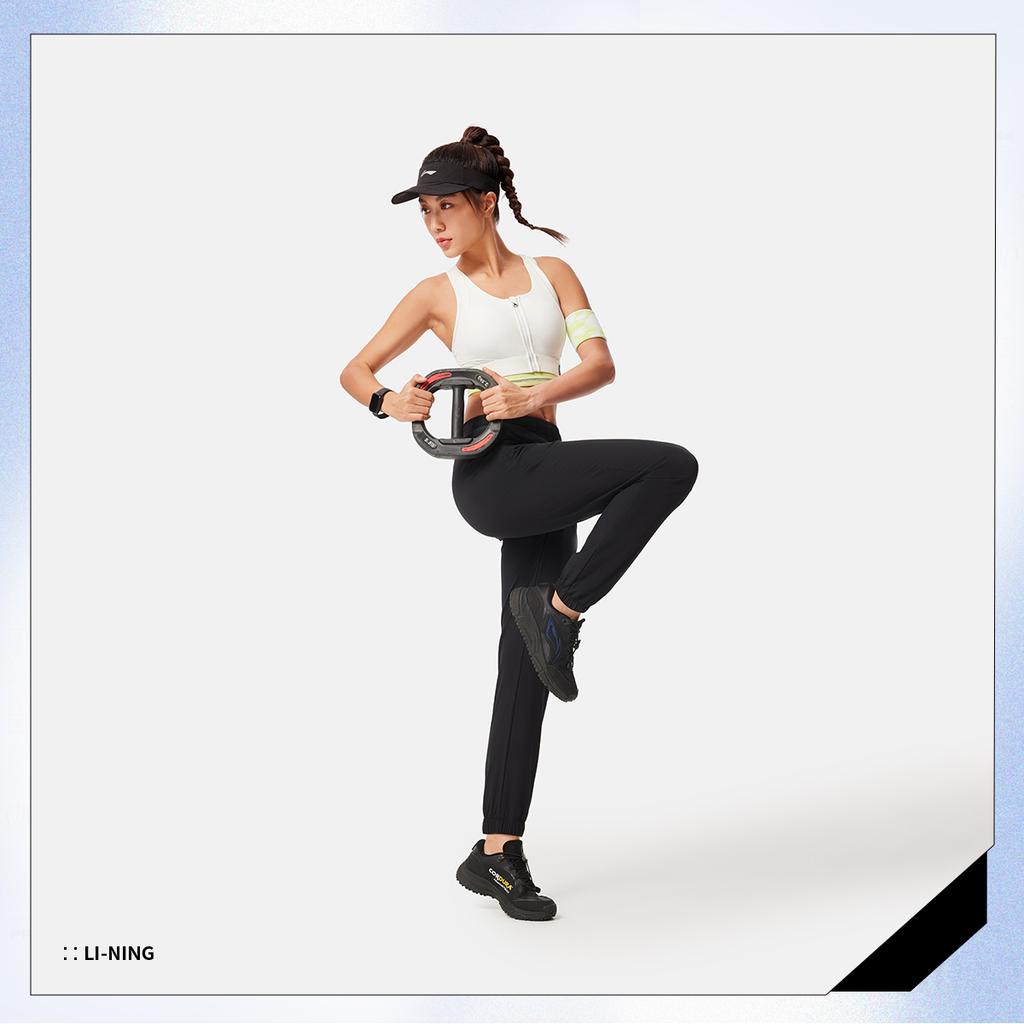 Li Ning Fitness Series Solid Color Simple Versatile Comfortable Knitted Sports Pants Women Bottoms Black AYKV094-1