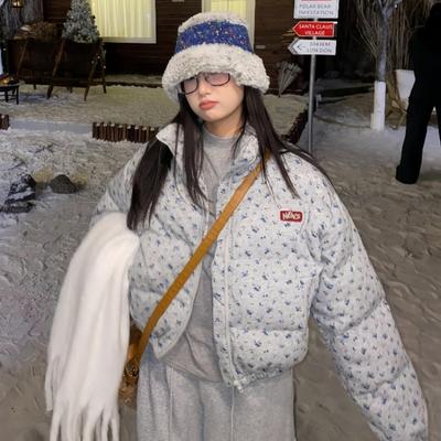 New Floral Short Cotton-padded Clothes for Women, Sweet Cotton-padded Jackets In Winter, Thickened Design Sense, Warm Jacket Tide
