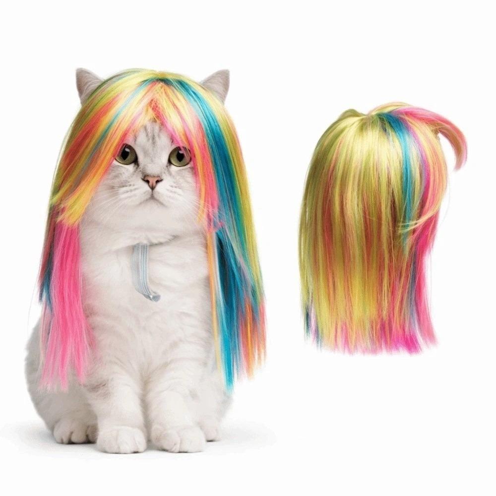 Comfortable To Wear Colorful Pet Wig Adjustable Fit Dogs Cats Cosplay Wigs  Dress Up Event
