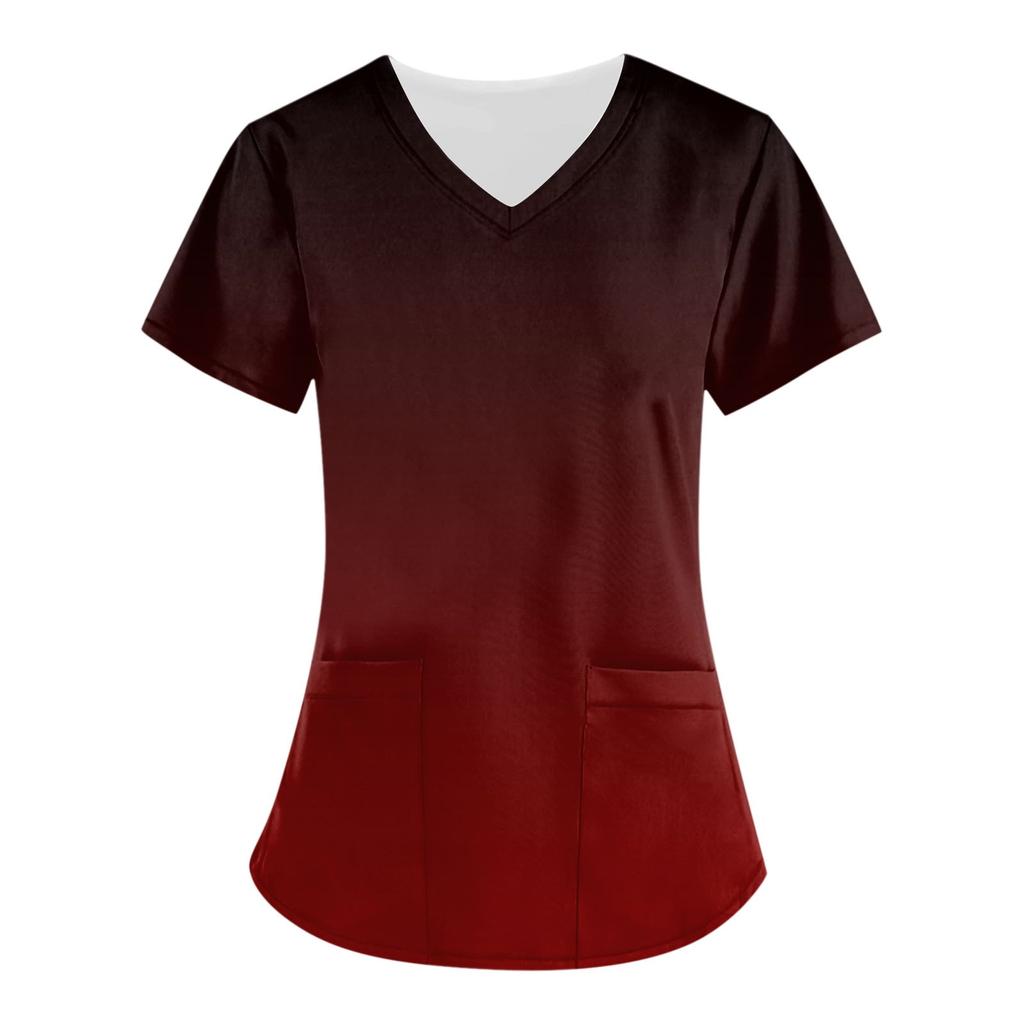 Women Fashion Butterfly Print V-neck Short Sleeve Workwear With Pockets Tops