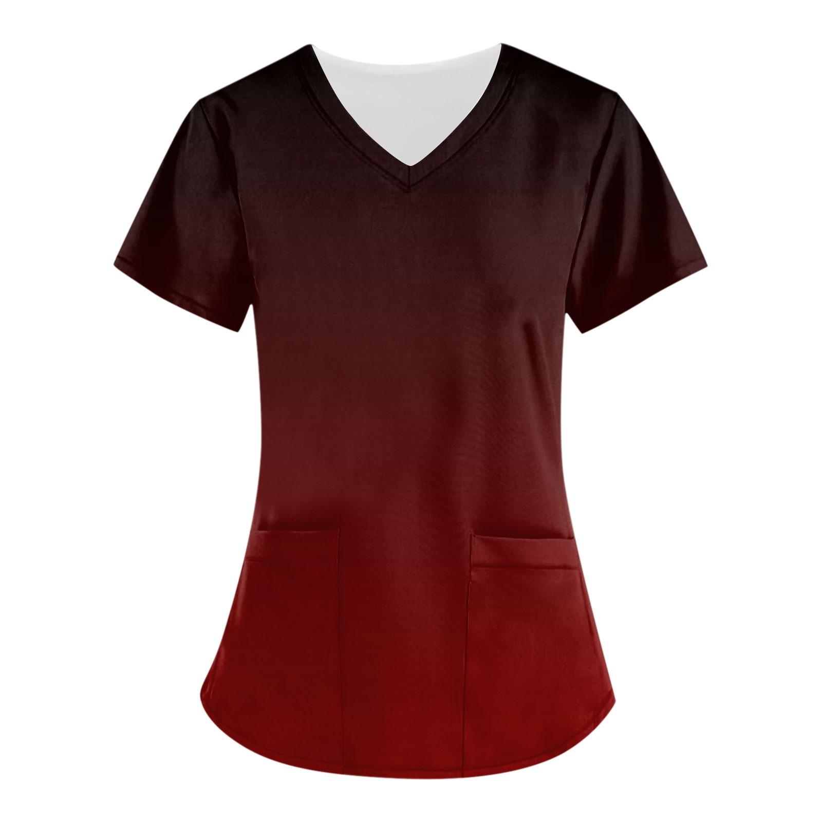 

Women Fashion Butterfly Print V-neck Short Sleeve Workwear With Pockets Tops XL винний