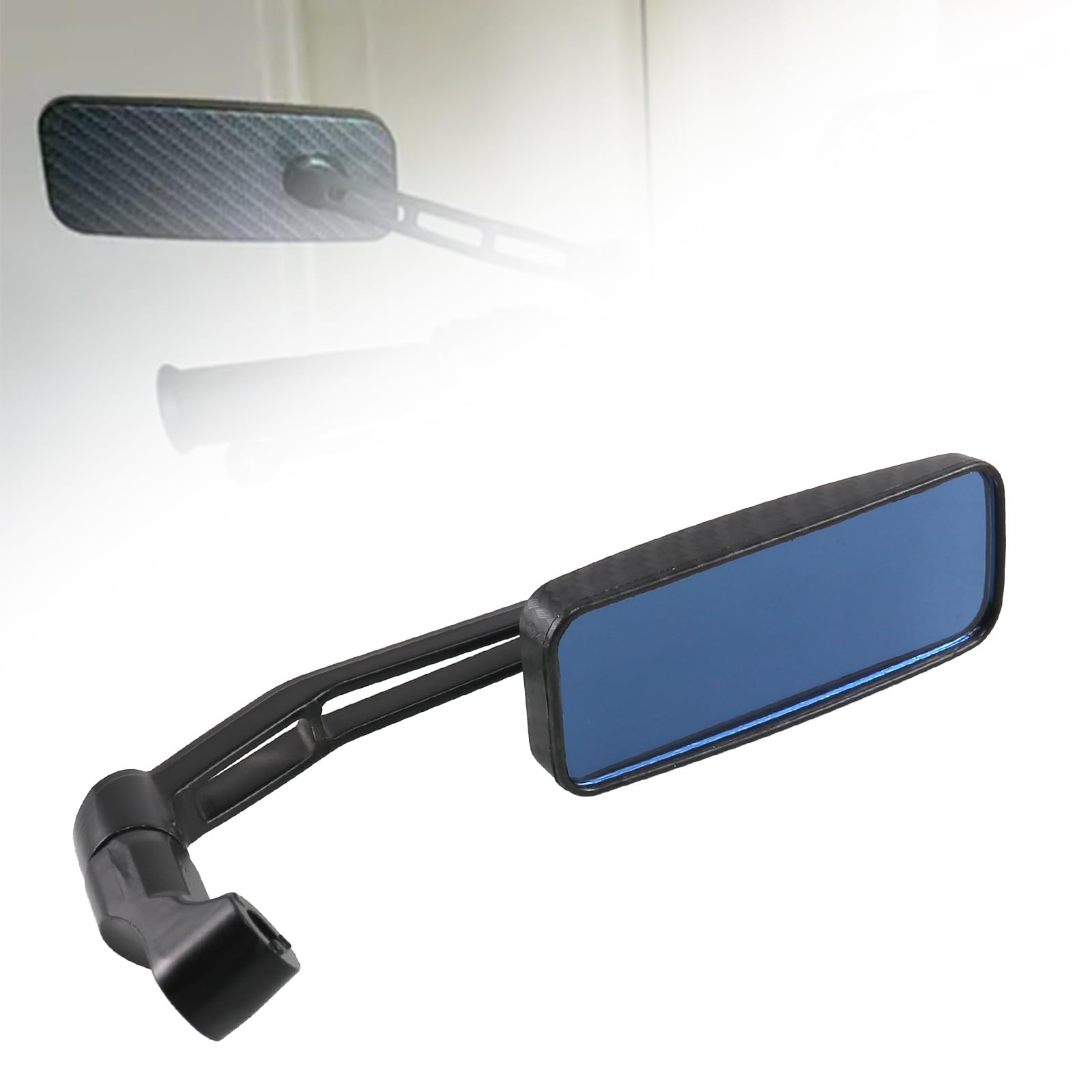 

Sporacingrts Motorcycle Mirror, Side Mirror, Blue Mirror, 360° Adjustable, Plastic, Carbon Fiber Texture, Left 11.5cm x 4.4cm