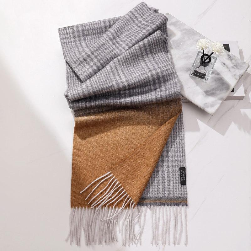 Autumn and winter new water ripple pure cashmere scarf women's luxury thousand bird grid gradual change shawl with thickened fringed scarf