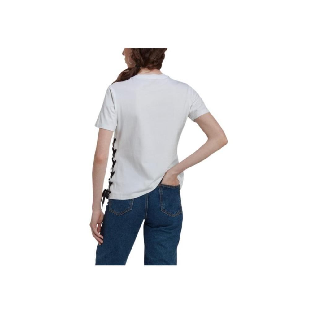 Adidas Originals Clover SS22 Logo Print Drawstring Side Crew Neck Short Sleeve T-Shirt Women Tops White HS2598