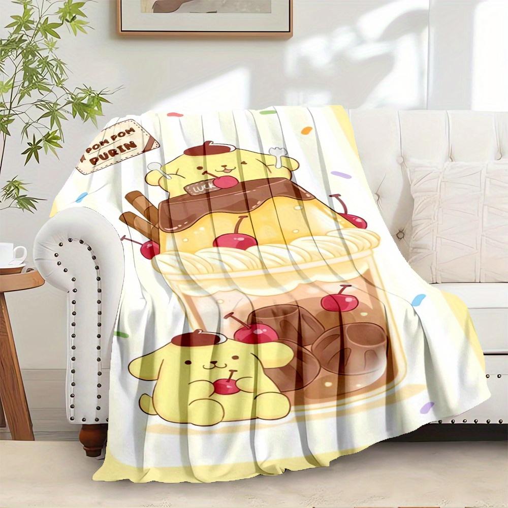 

1pc Flannel Pom Pom Purin, Dessert, CuteThrow Blanket, Cartoon Truck Pattern Printed Blanket, Warm Cozy Soft Blanket For Couch Bed Sofa Car 130x150cm