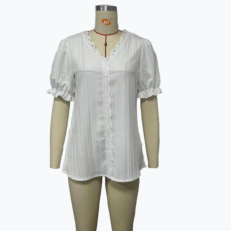 Summer Holiday Fashion Hollow Out Short Sleeve Women's Shirt