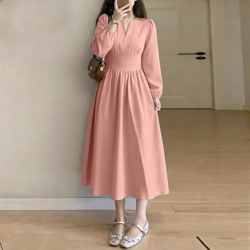 ZANZEA Kobiety Casualowy Dekolt V Rękaw 3/4 Jednolity Kolor Luźna Długa Sukienka