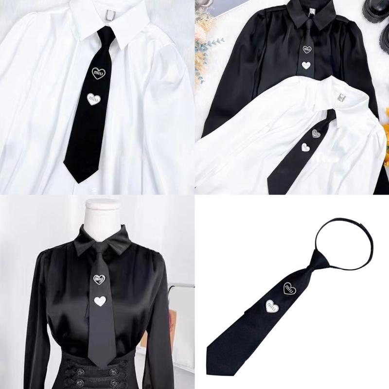 Casual Heart Print Zippers Tie Stage Performances Neck Tie Artistic Youth Tie for Female Student