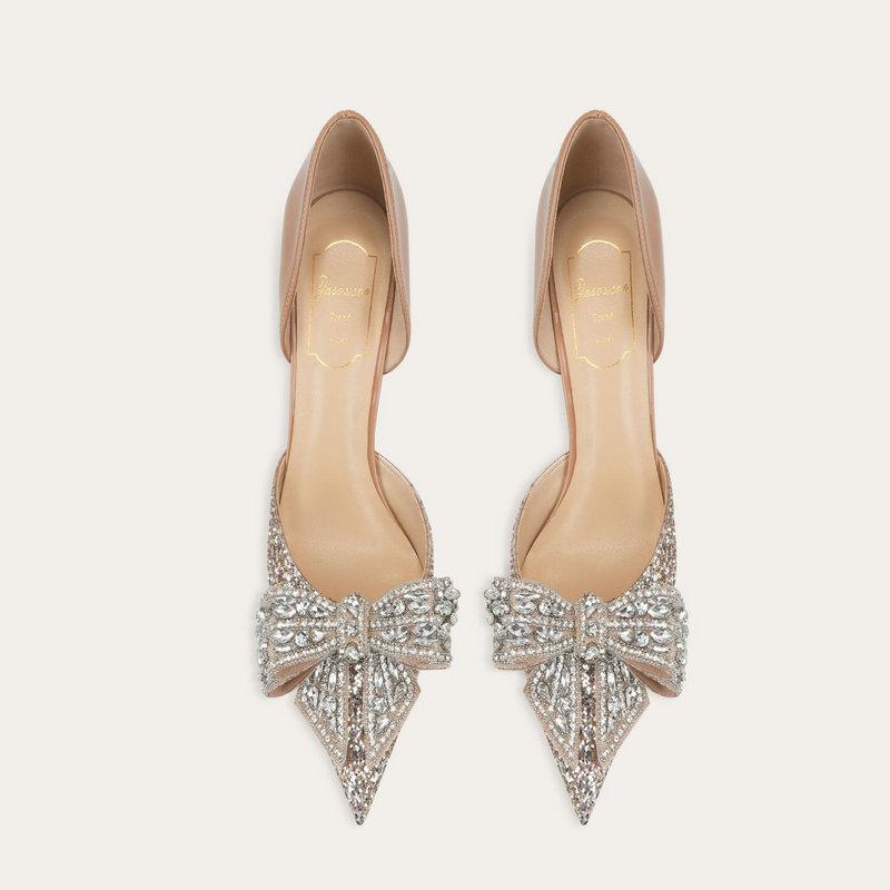 Fashion French Goat Leather Shoes Butterfly Wedding Shoes Women'S Heels Fine Heel Pointed Crystal Wedding Shoes Not Tiring Feet