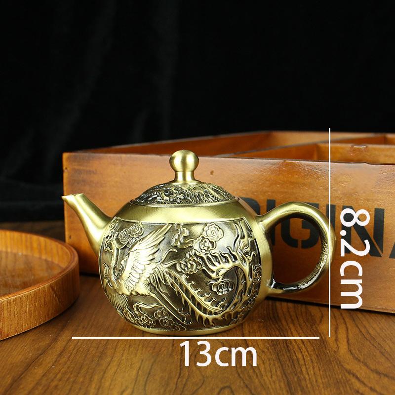 Dragon and Phoenix Landscape Teapot Handmade Kung Fu Teapot Home Vintage Small Tea Kettle Teaware Copper Ornaments
