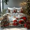 Christmas Santa Claus Sleigh Reindeer Christmas Tree Santa Claus Snow Cabin Pattern Soft Brushed Printing Quilt Cover Bedding