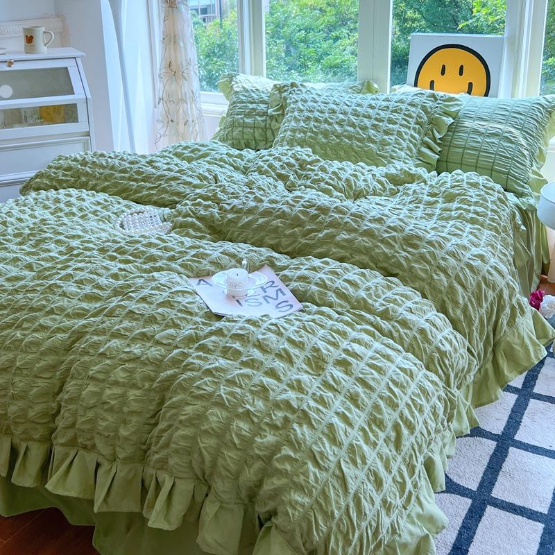 

Комплект постельного белья в корейском принцессном стиле с кружевами и оборками, приятный к коже, мягкий, из сеерсака, комплект пододеяльника, простыня или юбка для кровати, наволочки Queen 200X230 4pcs