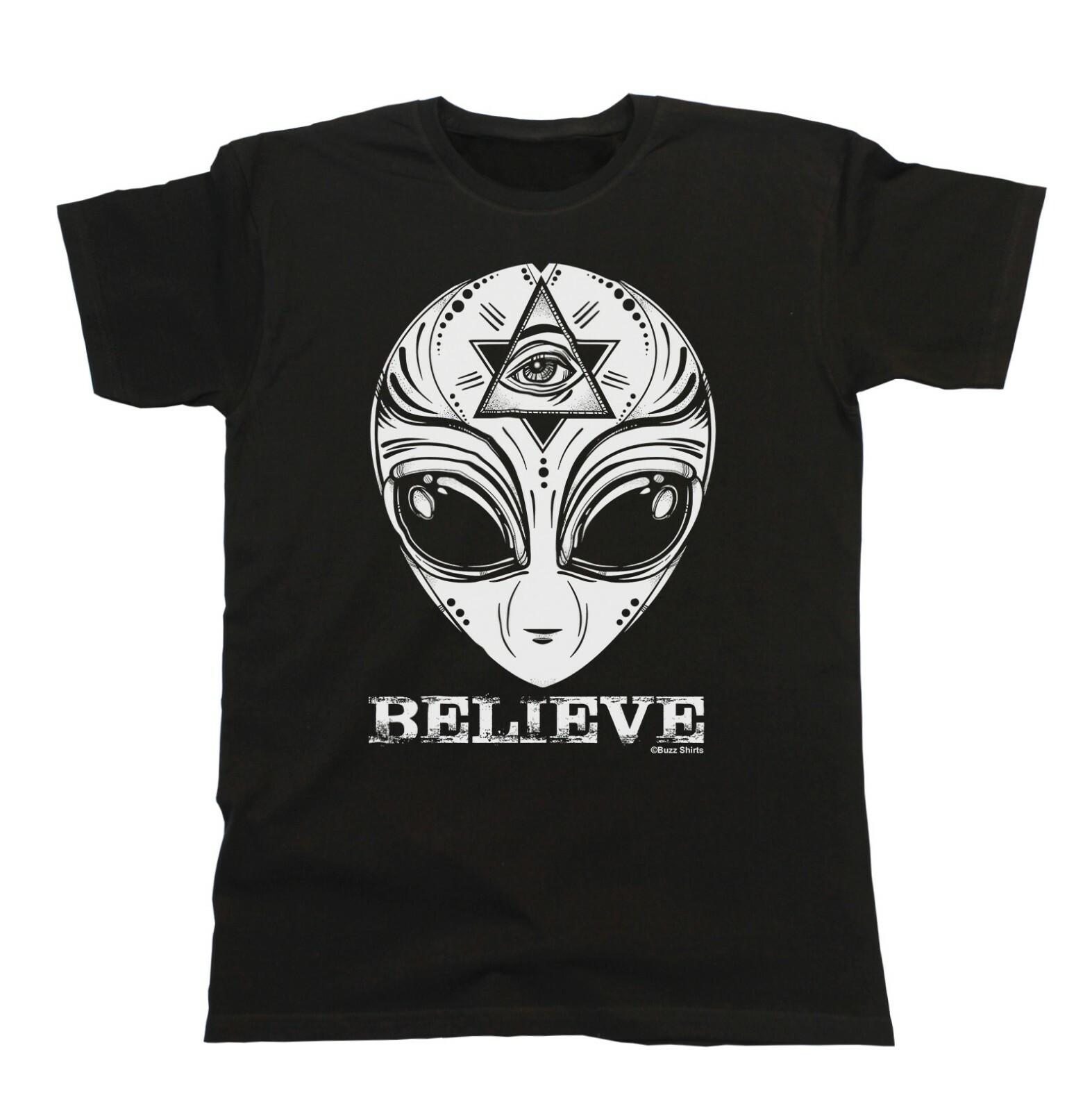 ALIENS Believe T-Shirt Mens Gift Funny Joke Space UFO Illuminati S