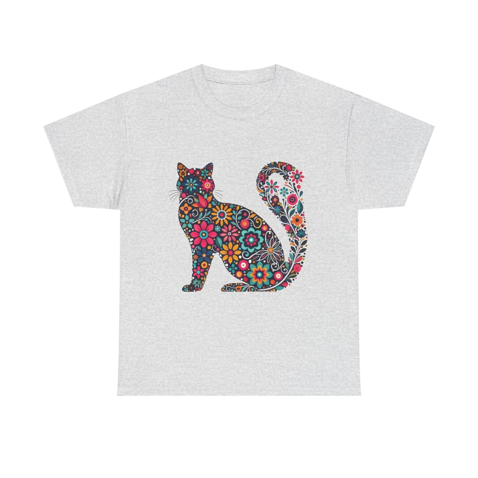 Floral Cat Silhouette T-Shirt Elegant Feline Design Cute & Artsy Cat Lover Gift L