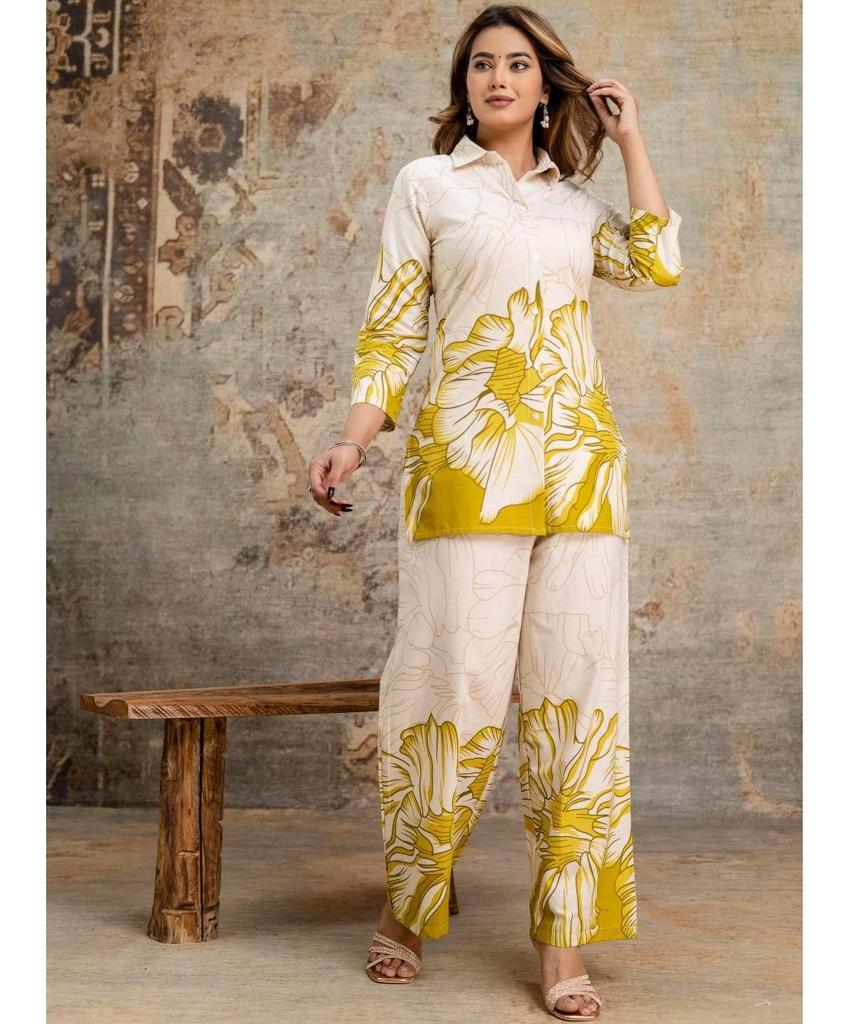 Women Designer Party Wear Top Tunic Cotton Floral Printed Cord Set Kurti Dress