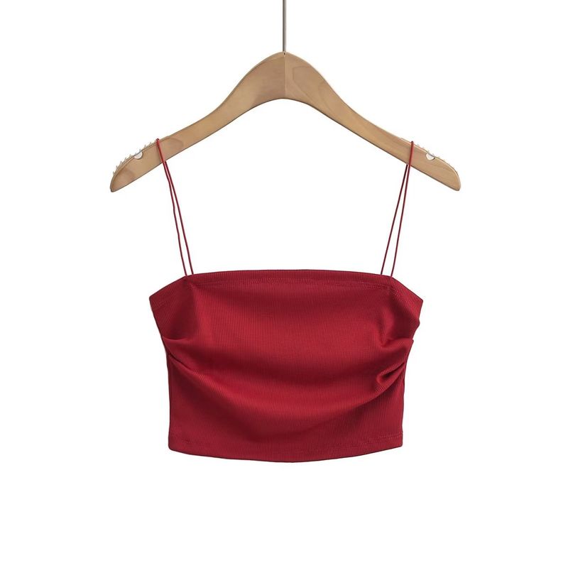 Summer Outwear Chest-Flattering Sexy Sling Women's Side Pleating Flat Vest Sleeveless Short Sexy Tops