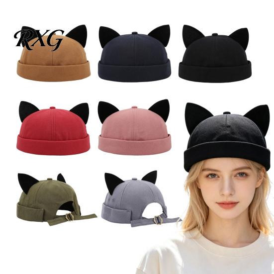 Leichter Modehut für Damen, Kappenhut ohne Schirm mit Katzenohren, Niedrige Schiebermütze, Verstellbare Skullcap, Stilvolle Unisex-Kappe für den täglichen Gebrauch, Schiffermütze