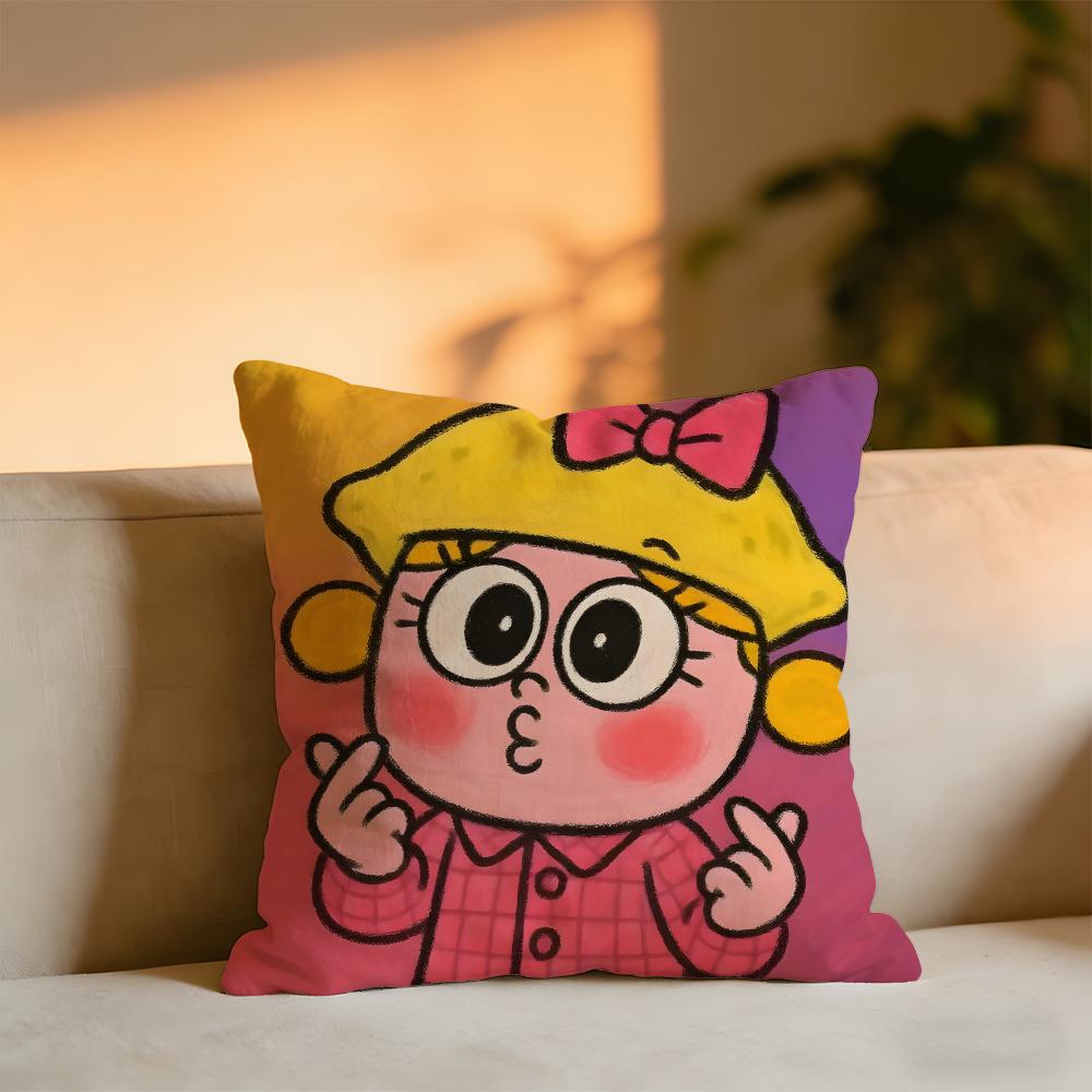 Cute Cartoon Little Girl Cushion Cover Cozy Velvet Throw PillowSoft Warm Cushion For Sofa  Bed