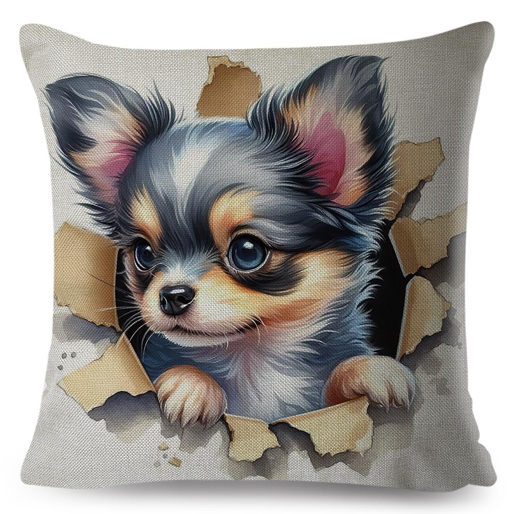 3D Crack Wall Lifelike Puppy Print Throw Pillow Cover Gentle Skin Touch Sofa Bedroom Household Decor Present