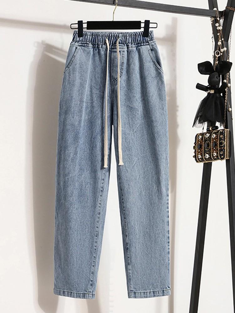 Casual Jeans mit hoher Taille für Damen, Neuankömmling 2024, Mode im koreanischen Stil, einfarbig, vielseitig kombinierbar, gerade Denimhose für Damen B2578