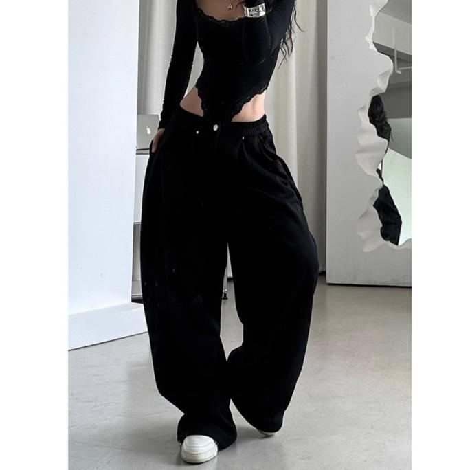 American Retro Sports Pants, Sweatpants, Men's And Women's Spring Lazy Drape Mopping Trousers, Loose And Versatile Wide-Leg Casual Pants