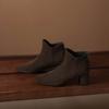Krazing Pot Cow Suede Nubuck Pointed Toe Thick Heels Chelsea Boots Size 43 Zip Basic Clothing Women Ankle Boots