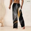 Men Plus Size Drawstring Waist Black Pink Printed Straight Leg Full Length Beach Pants