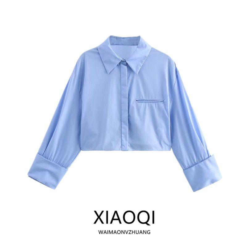 Fashion Style 2024 Autumn New Women's Cotton Open Back with Belt Poplin Long Sleeves Shirt 8400260