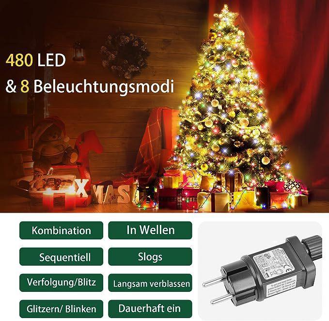 LED with Ring Christmas Tree Lights, Decorative Roof Lights String Garden Courtyard Outdoor Wall Tree Coat Waterfall Lights