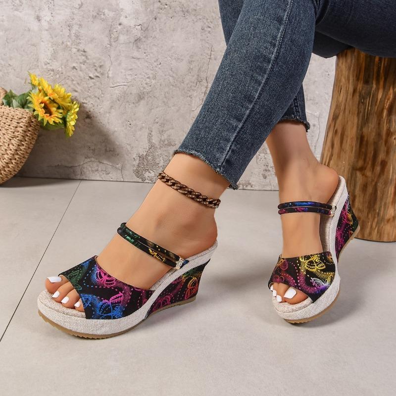 

Color slope heel cool slippers women s spring and summer new thick-soled foot cover outer wear fashion high-heeled sandals women 43 разноцветный