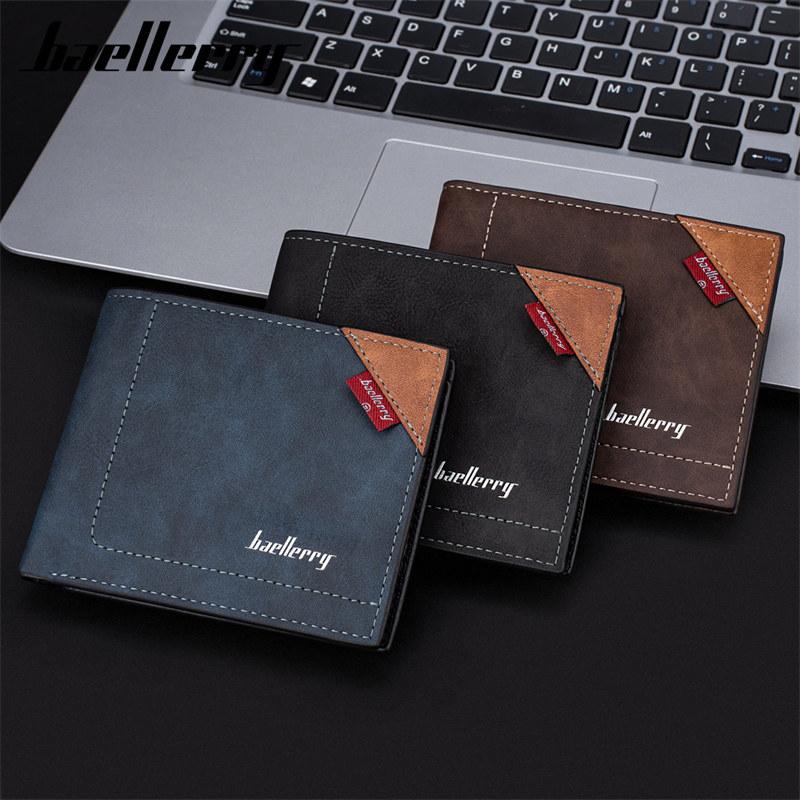 Baellerry Men Fashion Wallets Vintage Design Short Card Holder Artificial Leather Business Purse Money Bags