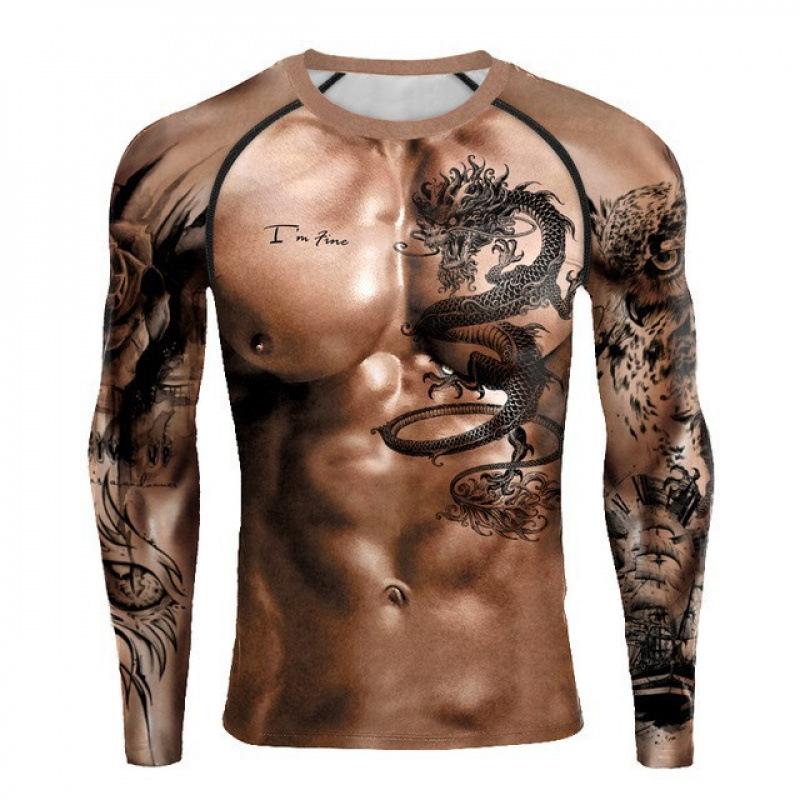 Spring and Autumn Round Neck 3D Muscle Printed Top Fashionable Casual Long Sleeved Men's T-shirts