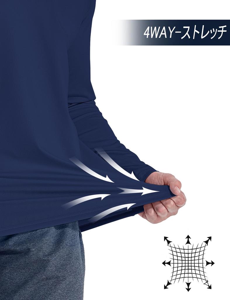 [MAGCOMSEN] Men's Long-Sleeve Sweatshirt, Autumn Wear, Warm, Golf Wear, Half-Zip, Stretch, Cold Weather Clothing, Innerwear, Warm Winter Clothing, Nav
