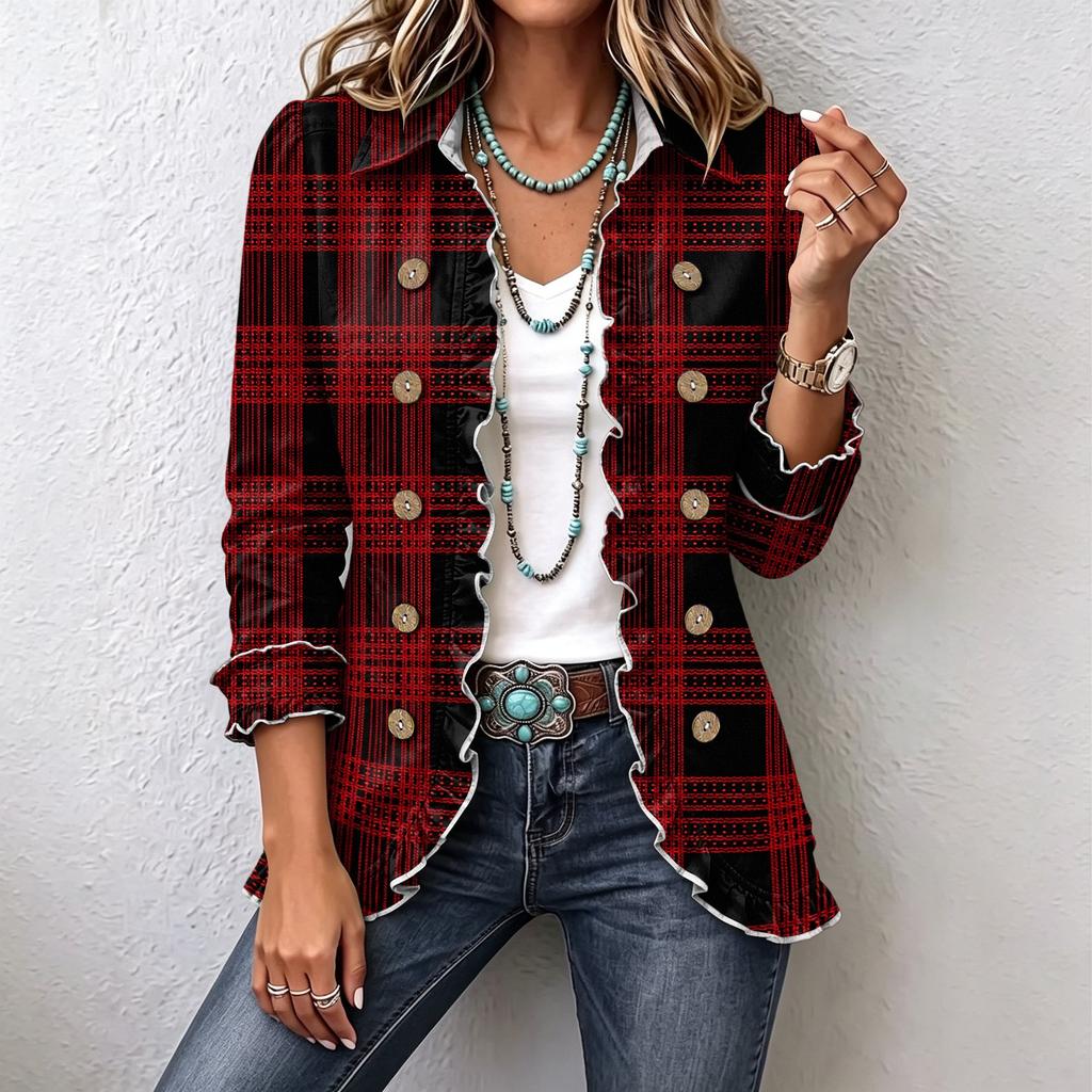 Women's Fashion Long Sleeve Ruffle Button-Down Cardigan Top Jacket for Casual Everyday Wear