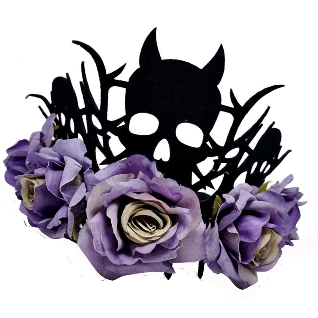 Adjustable Witch Devil Crowns Headpiece For Halloween Parties Soft Fabric Roses Costume Decoration
