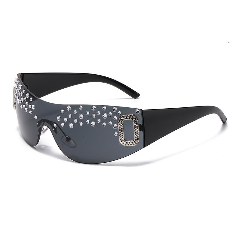 Y2K Rhinestone-Encrusted Large-Frame Sunglasses for Women