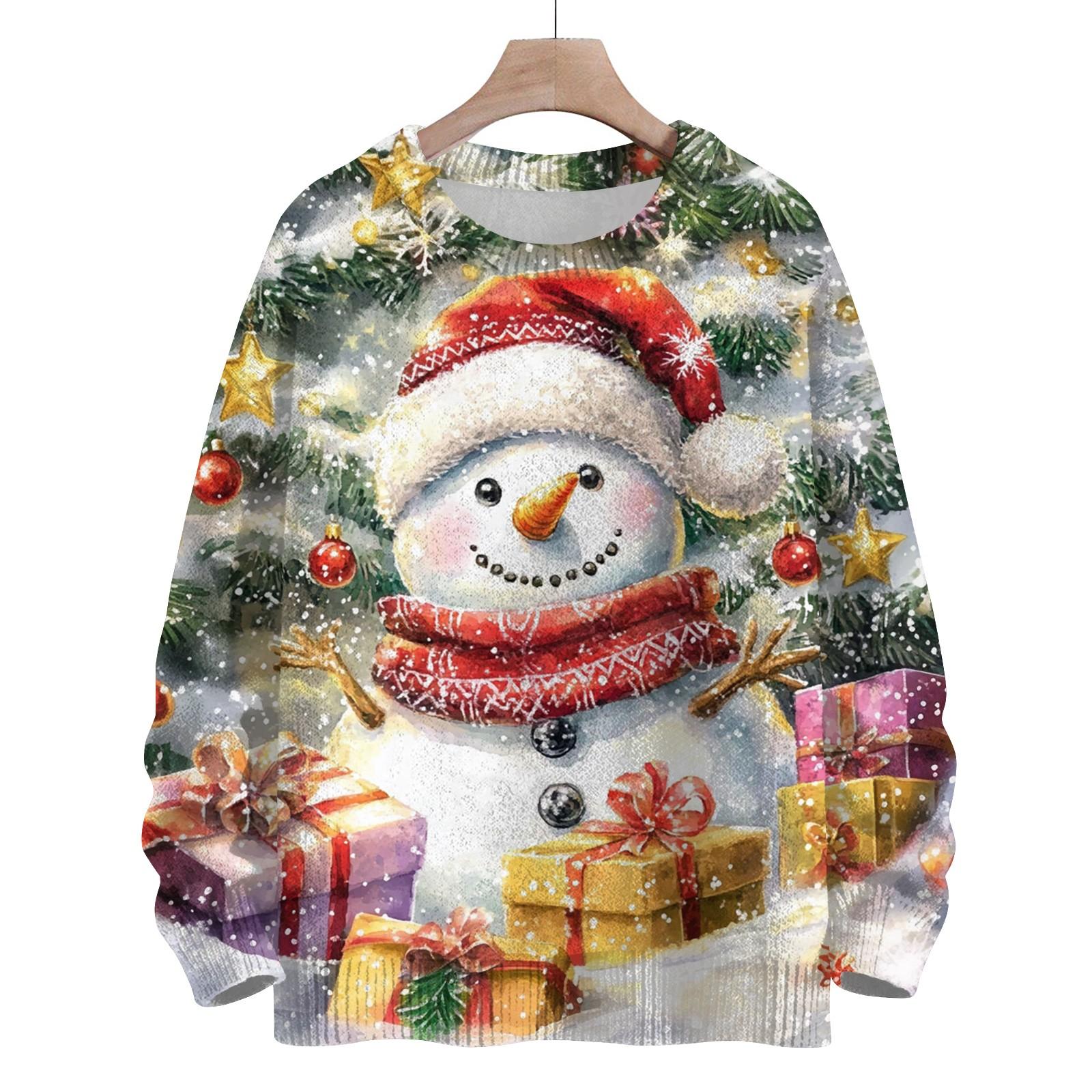 

Женская мода круглый вырез повседневный длинный рукав рождественский милый принт шерстяной трикотажный топ XXXL