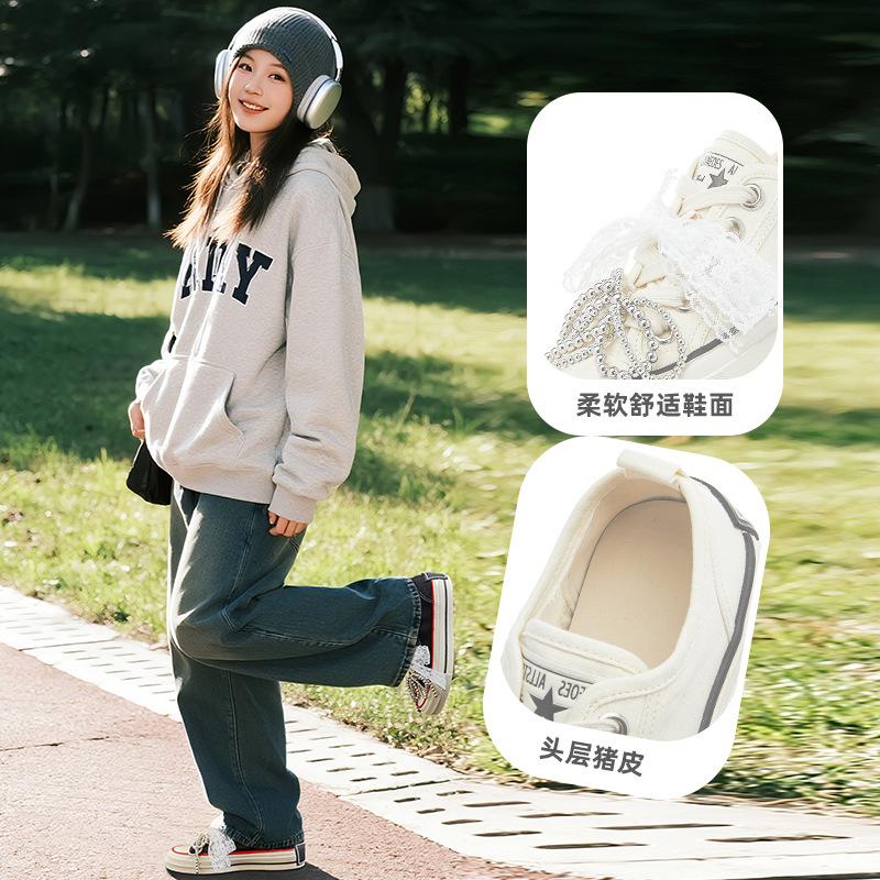 New bow canvas shoes women's 2025 autumn platform heightening comfortable little white shoes women's versatile casual shoes