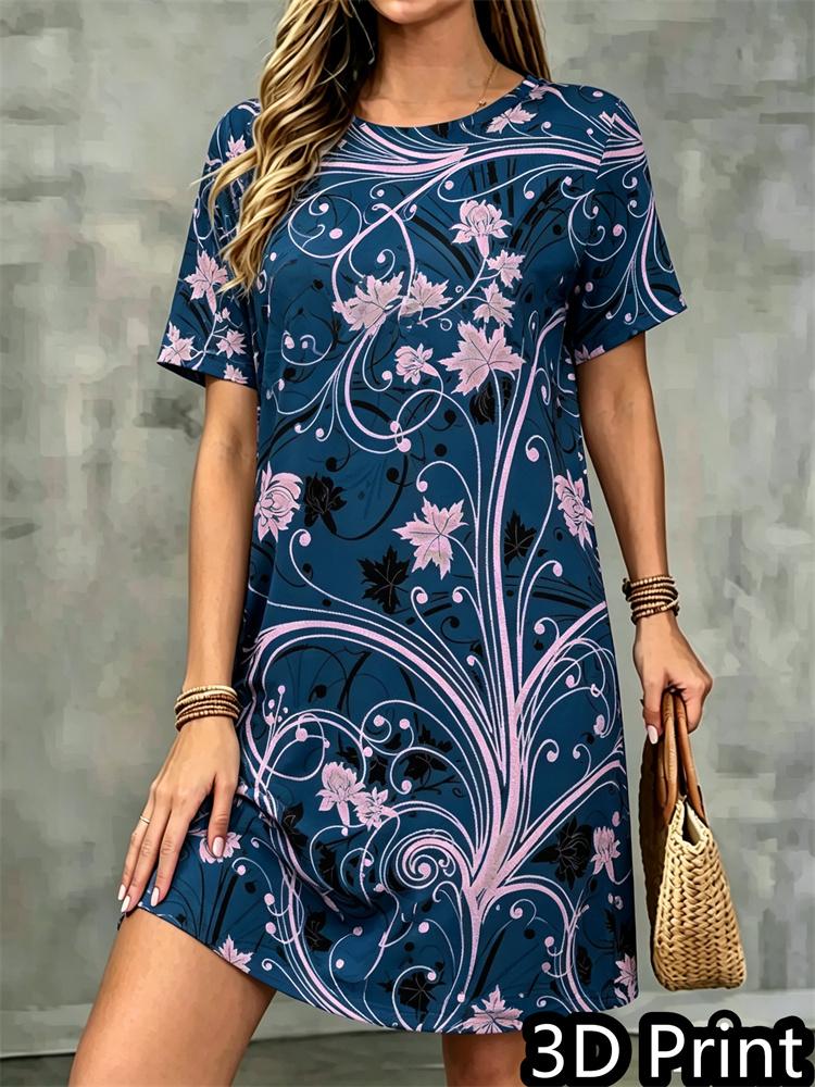 Fashion 3D Print Summer Dress Loose Casual Short Sleeve O-Neck Mini Dress Halloween Party