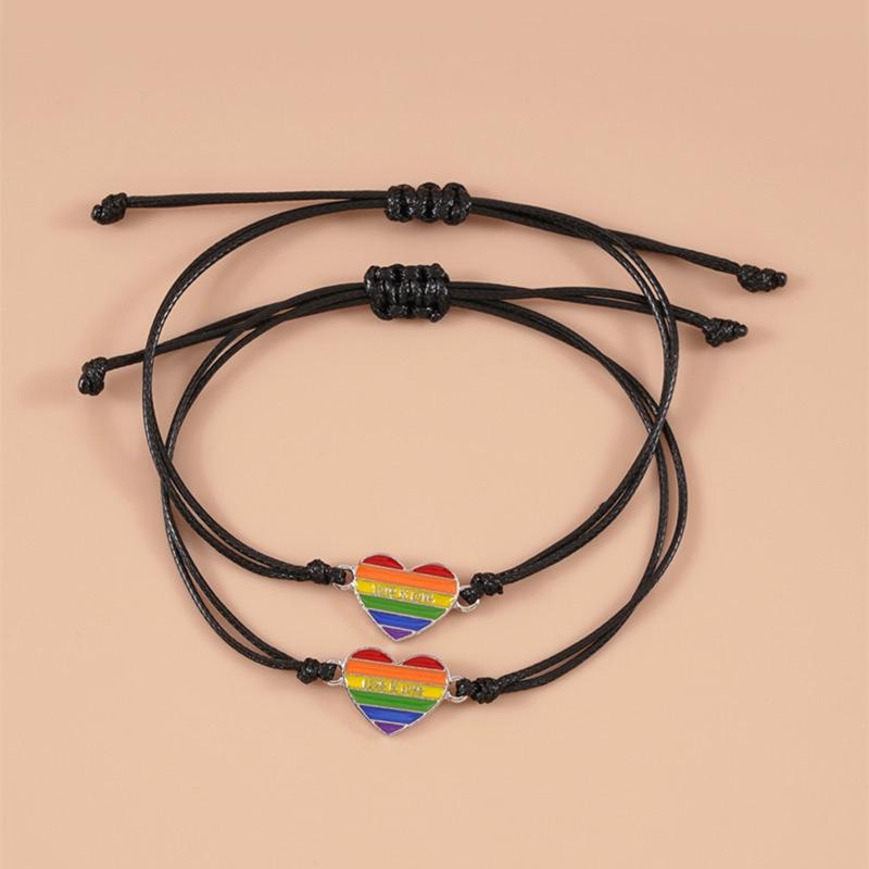 2Pcs Promise Love Heart Rainbow Strand Bracelets Set Lovely Stretchable Bracelet for Women Girls Couple Friendship