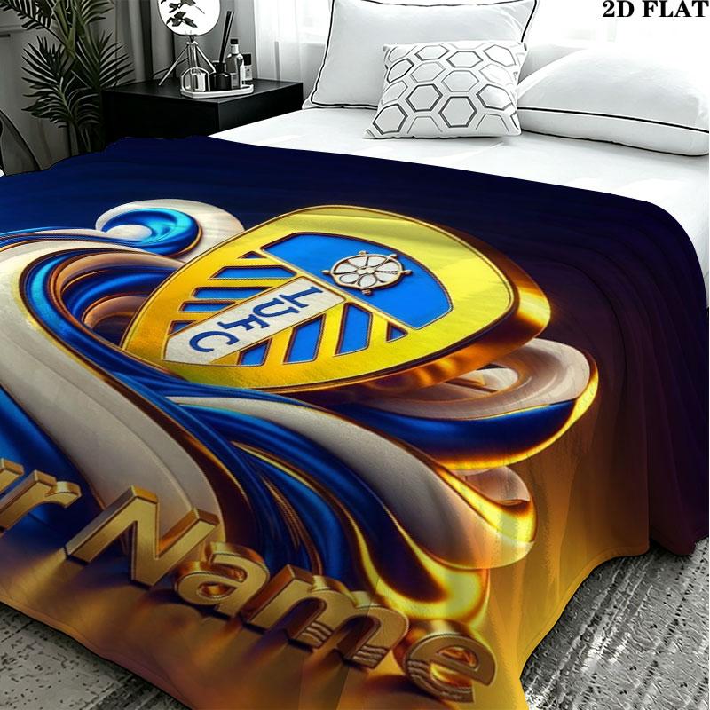 1PC Leeds United Custom Name Patterned Flannel Blanket Suitable For All Seasons for Home Decor Warmth and Comfort Gifts Holiday Present
