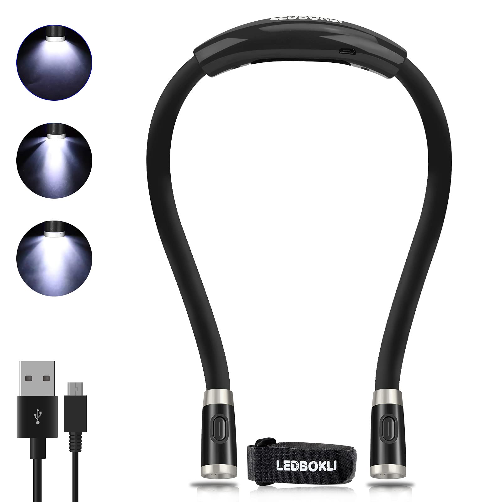 

LEDBOKLI Neck Light, LED Book Light, 6500-7000K, 3-Level Dimming, Reading Light, Hands-Free, USB Rechargeable, 360-Degree Adjustable, 650mAh, Perfect