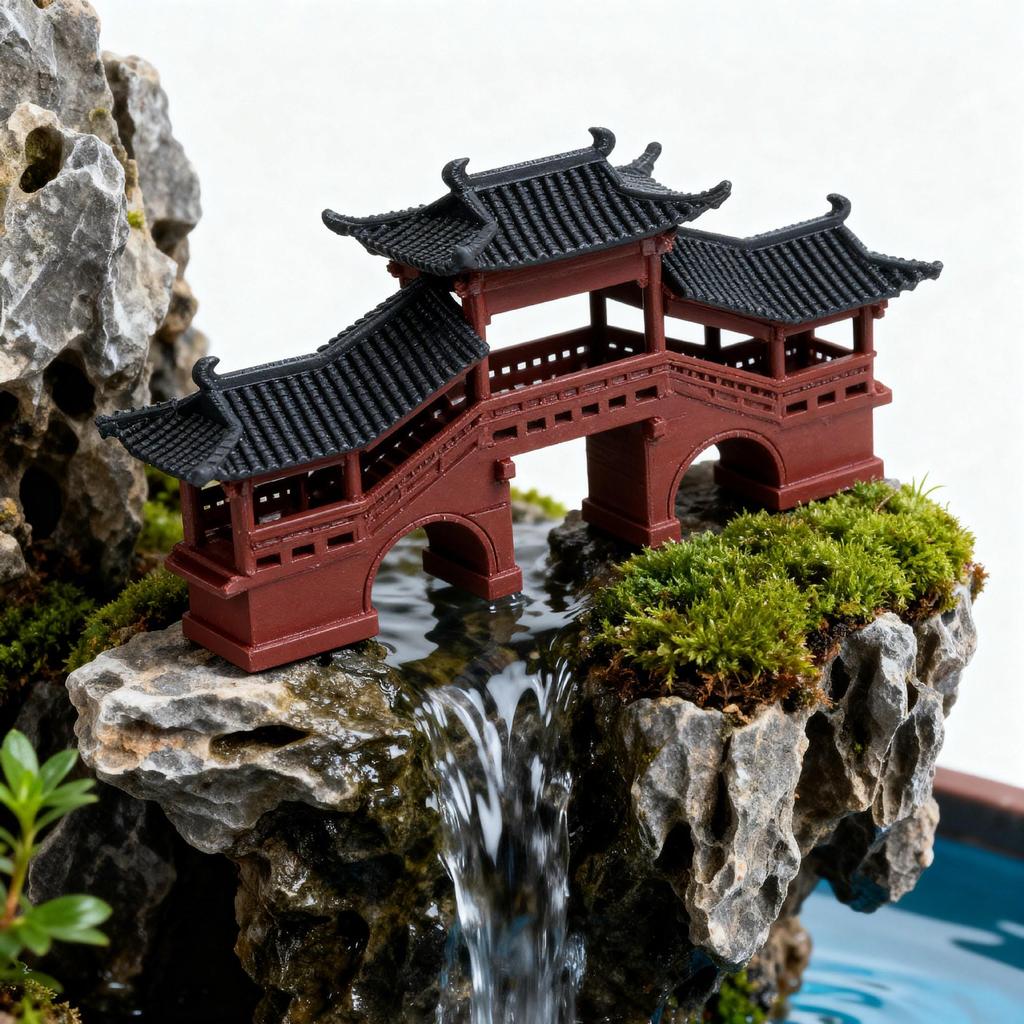 Micro-landscape Bonsai Rockery with Water-absorbing Stone and Ancient Architecture Ornaments