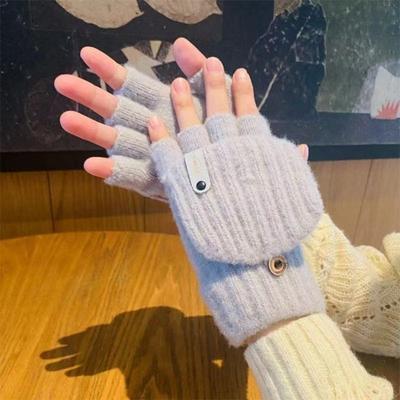 New Thickened Knitted Gloves Keep Warm Open Flip Cold-proof Gloves Touch Screen Windproof Half Finger Gloves Women Men