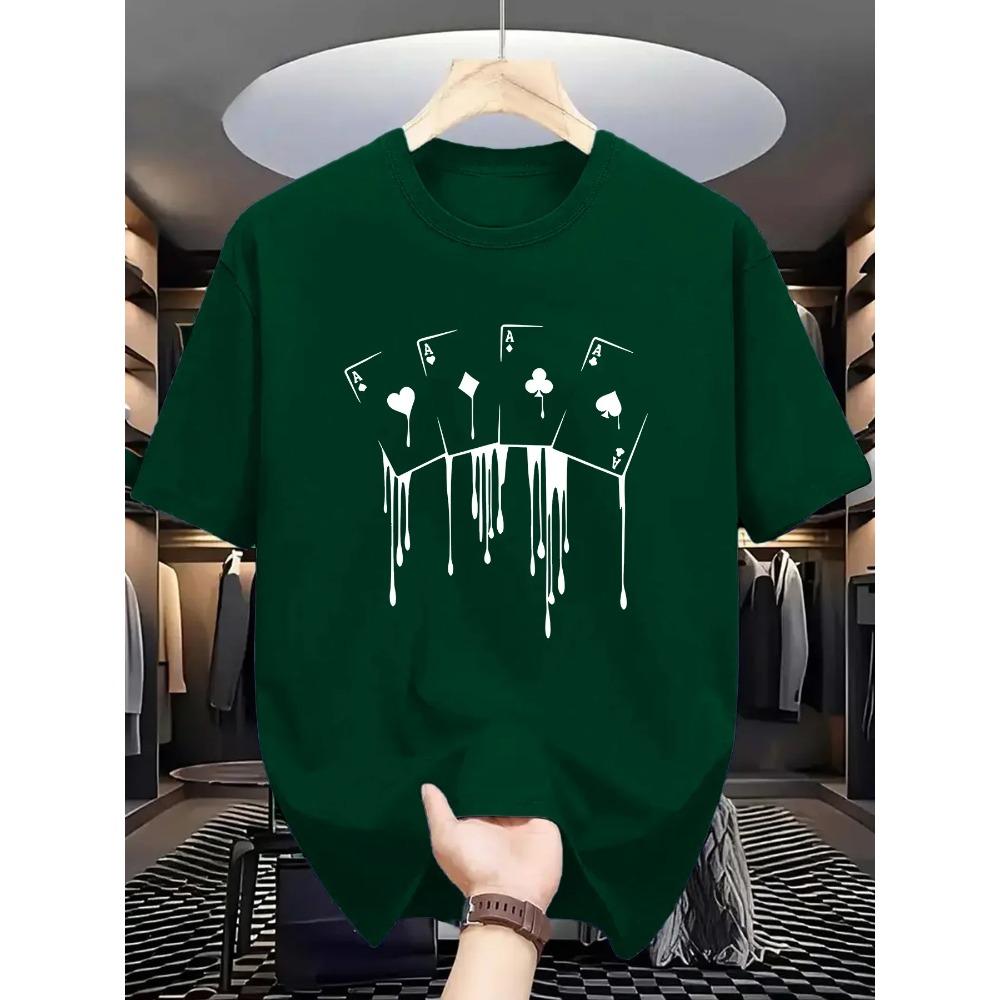 Summer Men's 100 Cotton Casual Loose Plus Size Poker Card Pattern Printed Sports Comfortable Round Neck Short Sleeve T-shirt